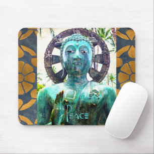 Mousepad Paz de Foto Mágica Dourada de Buda Turquesa