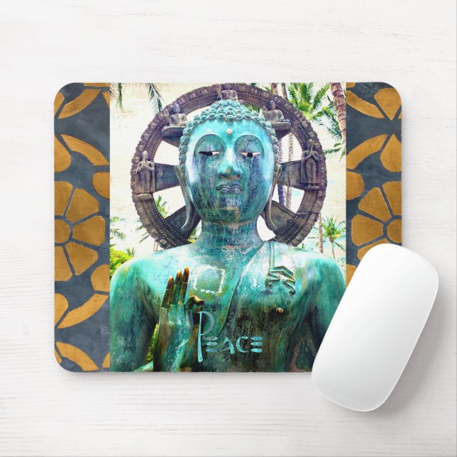Mousepad Paz de Foto Mágica Dourada de Buda Turquesa (Com mouse)