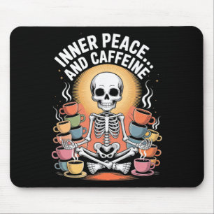 Mousepad Paz Interior E Cafeína Esqueleto Desenho de Yoga _
