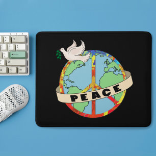 Mousepad Paz Mundial Retrorativa Desenhada à Mão com a Port