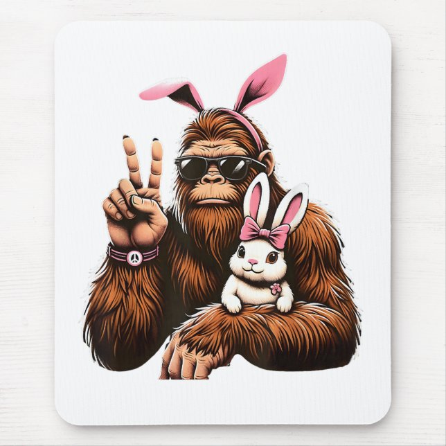 Mousepad Pé Grande Coelho Dia Divertido de Páscoa Sasquatch (Frente)