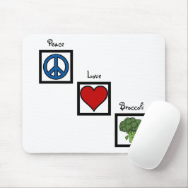 Mousepad Peace Love and Broccoli Symbols