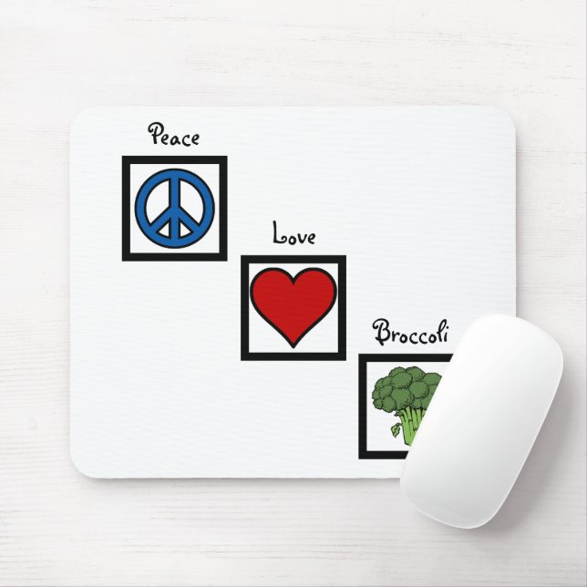 Mousepad Peace Love and Broccoli Symbols (Com mouse)