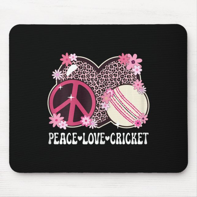 Mousepad Peace Love Cricket Lover Leopard Print Women Girls (Frente)