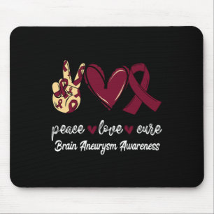 Mousepad Peace Love Cure Brain Aneurysm Burgundy Ribbon Awa