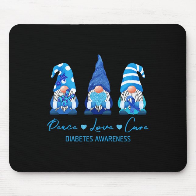 Mousepad Peace Love Cure Gnome Diabetes Sensibiliza Sobrevi (Frente)