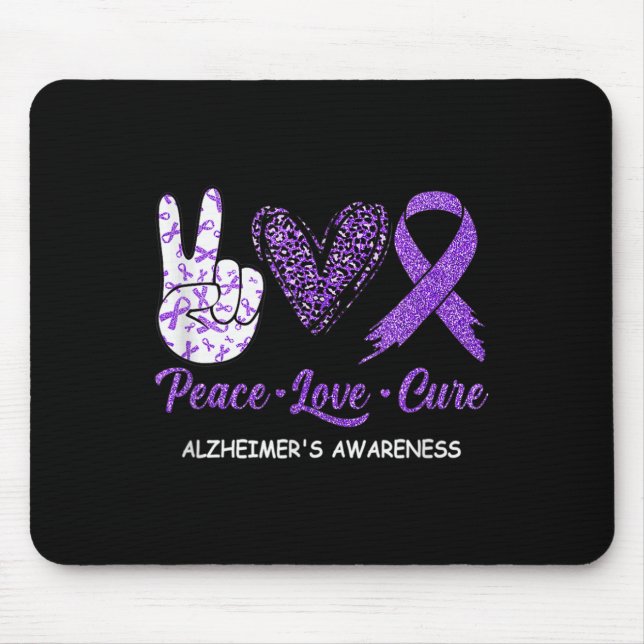Mousepad Peace Love Cure Purple Ribbon Alzheimer (Frente)