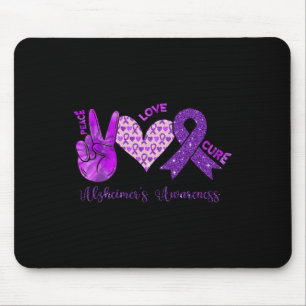 Mousepad Peace Love Cure Purple Ribbon Alzheimer's Awarenes