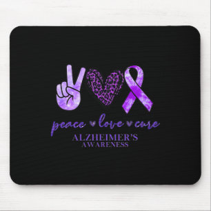 Mousepad Peace Love Cure Ribbon Lepard Alzheimer Brain Awa