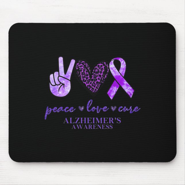 Mousepad Peace Love Cure Ribbon Lepard Alzheimer Brain Awa (Frente)
