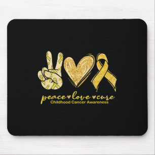 Mousepad Peace Love Cure Yellow Ribbon Chilhood Cancer Awa