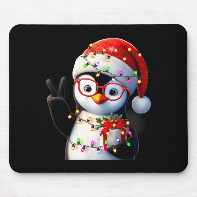 Mousepad Peace Sign Hand Penguin Santa Christmas Penguin Pa (Frente)