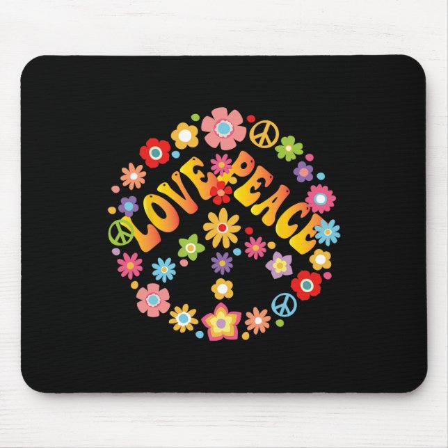 Mousepad PEACE SIGN LOVE 60s 70s Groovy Hippie Costume Hall (Frente)