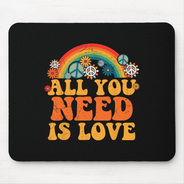 Mousepad PEACE SIGN LOVE 60s 70s Tie Dye Hippie Costume Hal (Frente)