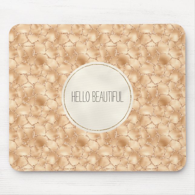 Mousepad Peach Dourado Glitter Glam Sparkle Giraffe Impress (Frente)