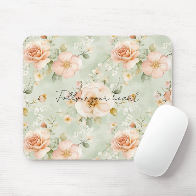 Mousepad Peach Mint Pretty Rose Floral (Com mouse)
