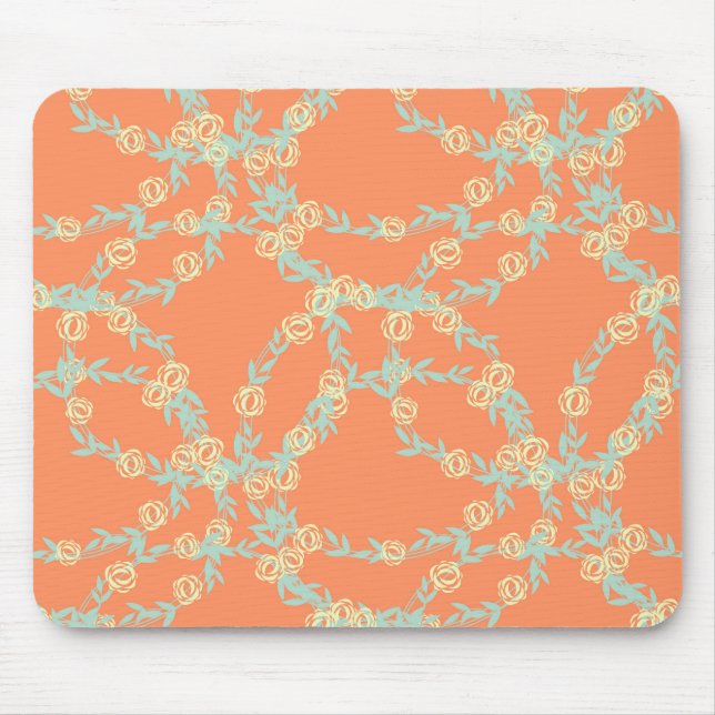 Mousepad Peach Orange Floral Sem Costura Padrão (Frente)