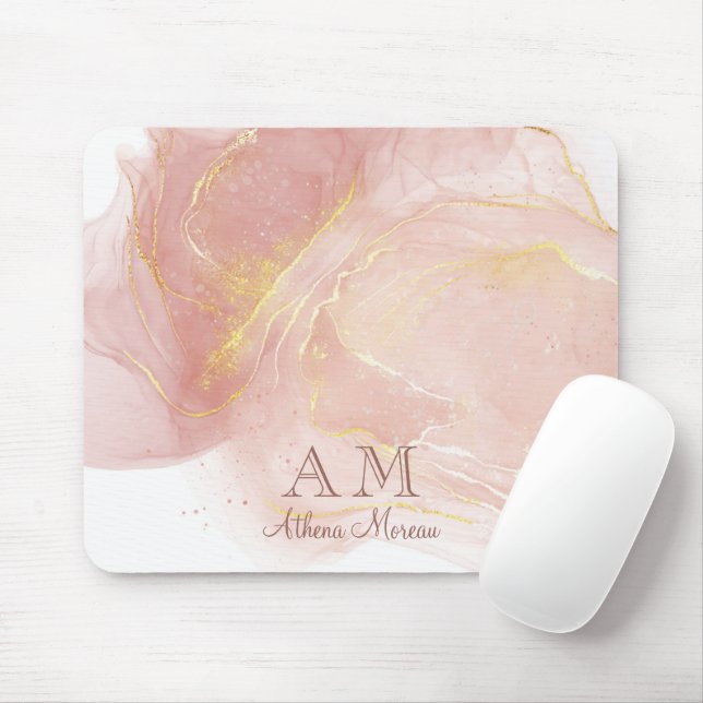 Mousepad Peach Pink Watercolor Ink Personalizável (Com mouse)