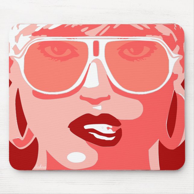 Mousepad Peach Pop Art Bonito Mulher Óculos escuros Lábios  (Frente)