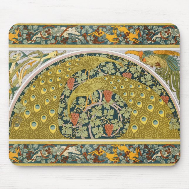 Mousepad Peacock Art Nouveau Estilo redondo intrincado desi (Frente)