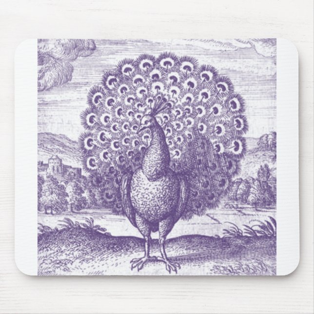 Mousepad Peacock, uma gravura vintage (Frente)