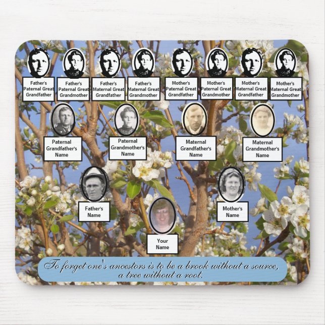 Mousepad Pear Blossoms Família Árvore Fotos da Árvore Ances (Frente)