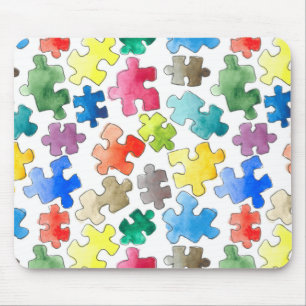 Mousepad Peças de Quebra-cabeça de Aquarela