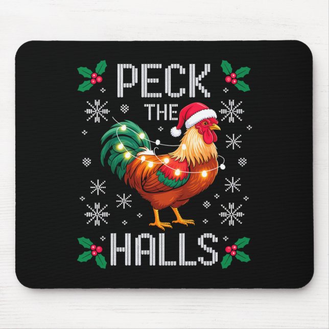 Mousepad Peck The Halls Chicken Christmas Lights Snowflakes (Frente)
