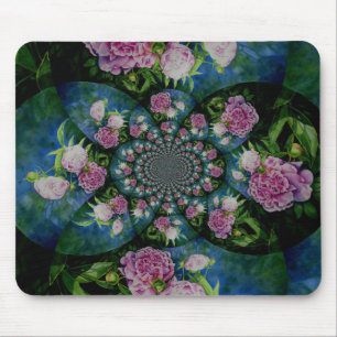 Mousepad Pedônio branco-rosa, cor-de-água floral, mandala