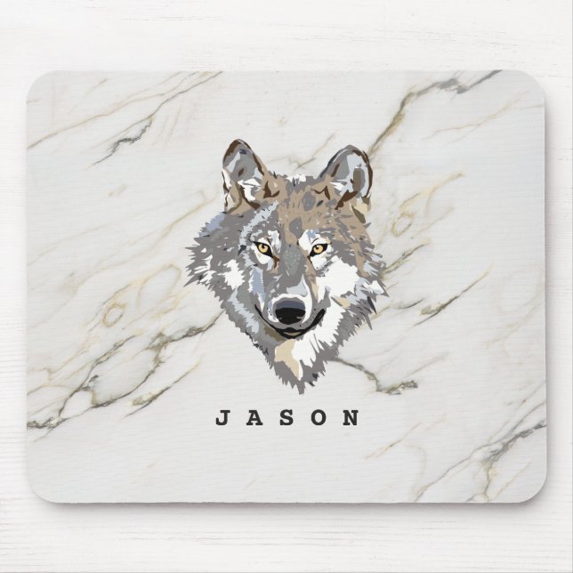 Mousepad Pedra Marble Monogramada E Lobo (Frente)