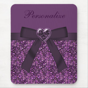 Mousepad Pedras de gema & jóia roxas impressas do coraçã