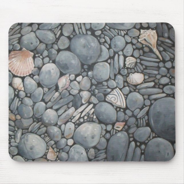 Mousepad Pedras de Praia Conchas Pebbles Rochas Pintura (Frente)
