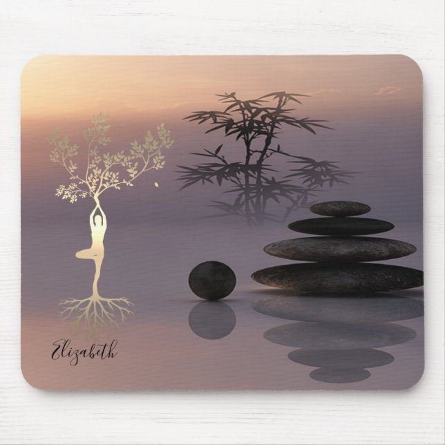 Mousepad Pedras Zen do Terapeuta, Silhueta da Árvore Dourad (Frente)