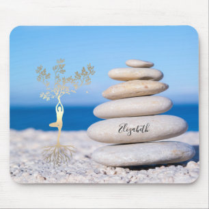 Mousepad Pedras Zen Terapeuta, Silhueta de Árvore Dourada