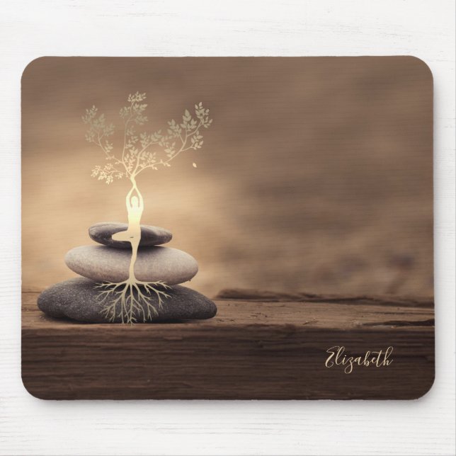 Mousepad Pedras Zen Terapeuta, Silhueta de Árvore Dourada M (Frente)