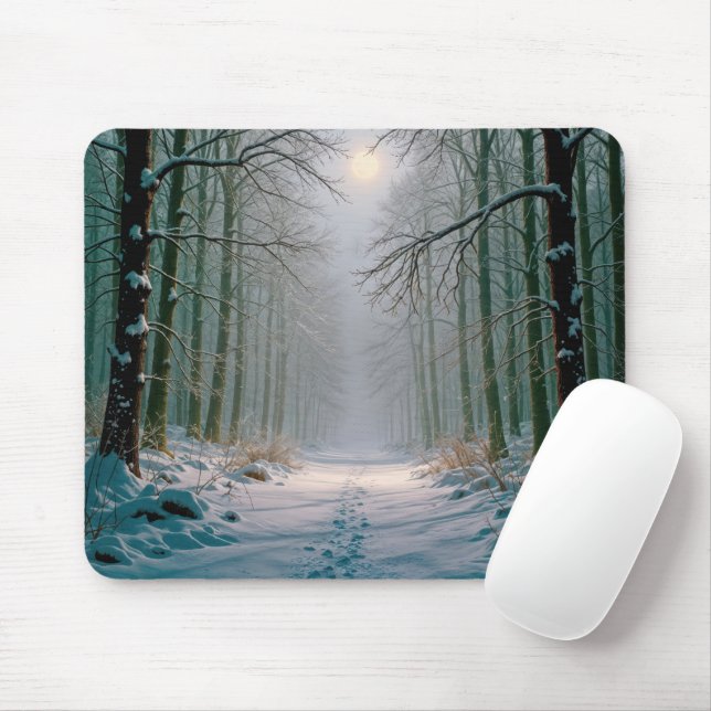 Mousepad Pegadas em uma Floresta Nevada Iluminada pelo Luar (Com mouse)