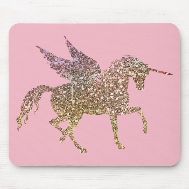 Mousepad Pegasus Cavalo Unicórnio Brilho Dourado da Moda (Frente)