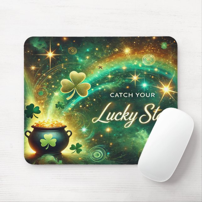 Mousepad Pegue Sua Estrela da Sorte Verde Celestial Dourado (Com mouse)