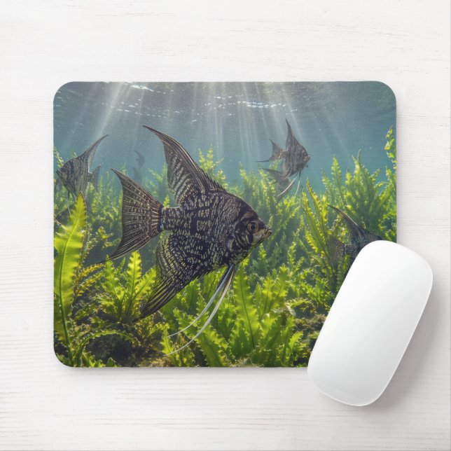 Mousepad Peixe-anjo de renda preta em algas (Com mouse)