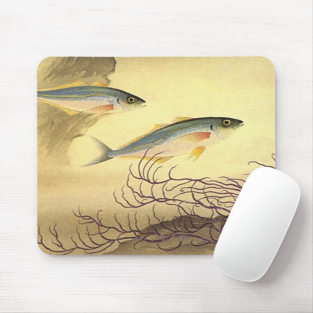 Mousepad Peixe Cavala no Oceano, Arte Vintage Japonismo (Com mouse)