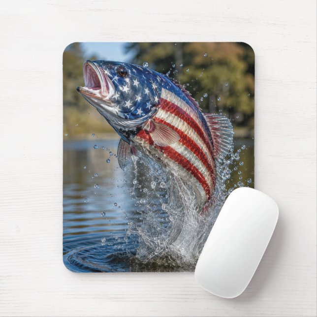 Mousepad Peixe da Bandeira Americana Saltando da Água (Com mouse)