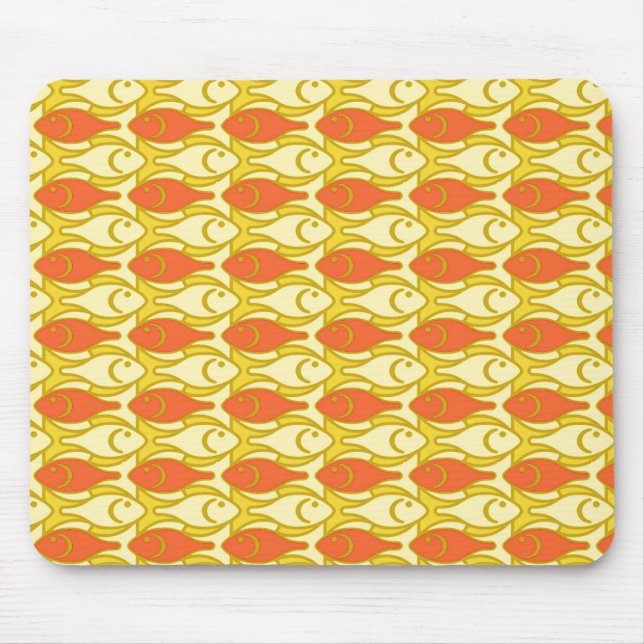 Mousepad Peixe moderno do século médio, amarelo e laranja (Frente)