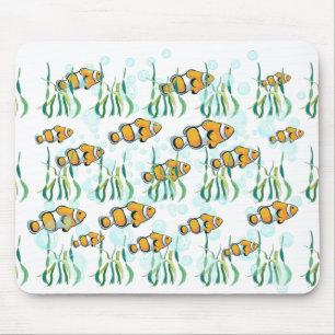 Mousepad Peixe-Palha Divertido Laranja Branco Azul Bolhas