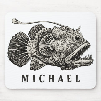 Mousepad Peixe-Pescador Vintage Peixe do Mar Profundo Nome
