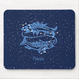 Mousepad Peixes Constelação e Sinal Zodiac com Estrelas