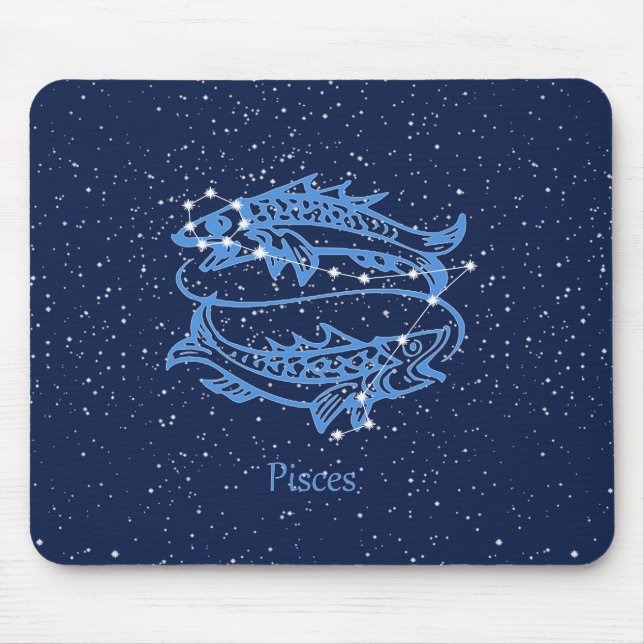 Mousepad Peixes Constelação e Sinal Zodiac com Estrelas (Frente)