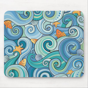 Mousepad Peixes entre o teste padrão de ondas