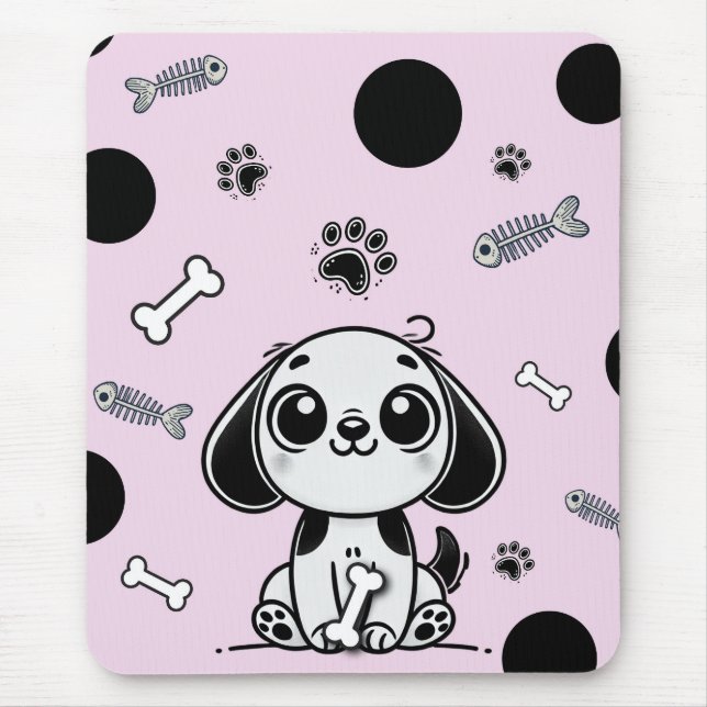Mousepad Peixes Rosa e Pretos Ossos Cachorros Pingados Escr (Frente)