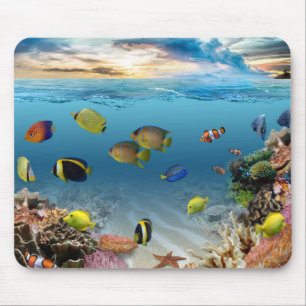 Mousepad Peixes Tropicais de Recife de Coral Subaquático