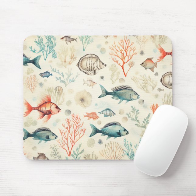 Mousepad Peixes Vida marinha Oceano Costeiro Coral Submarin (Com mouse)